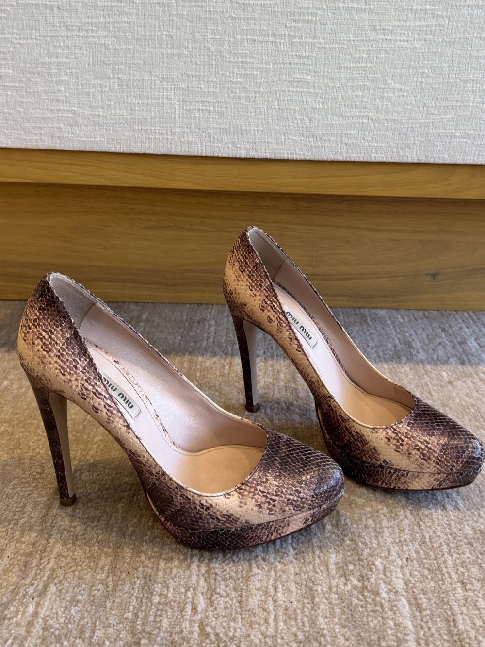 Miu Miu Snake Print Pointed-Toe Heels